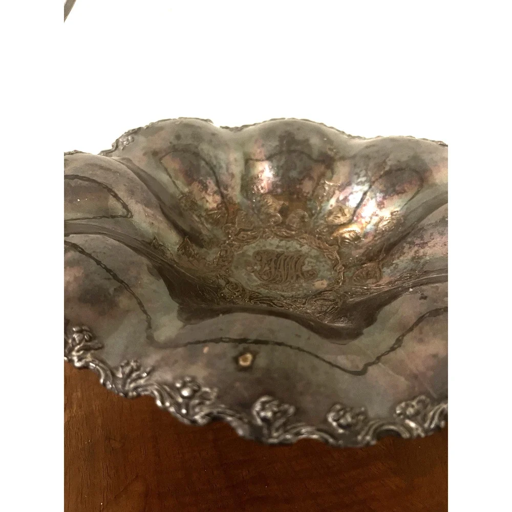 Nov 25, 1851 Wedding Cake Silver Plate Basket Monogram Antique Handled Ornateget